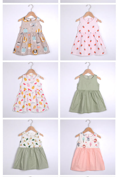 Summer Girls’ Floral Princess Dress – Sleeveless Cotton & Polyester Blend