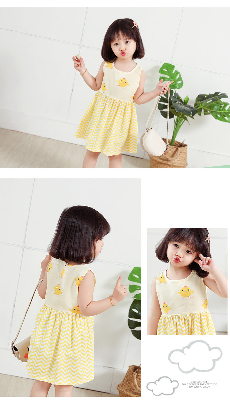 Summer Girls’ Floral Princess Dress – Sleeveless Cotton & Polyester Blend