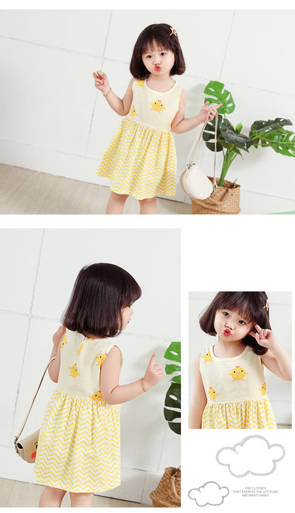 Summer Girls’ Floral Princess Dress – Sleeveless Cotton & Polyester Blend