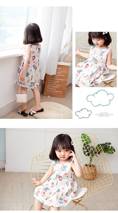 Summer Girls’ Floral Princess Dress – Sleeveless Cotton & Polyester Blend