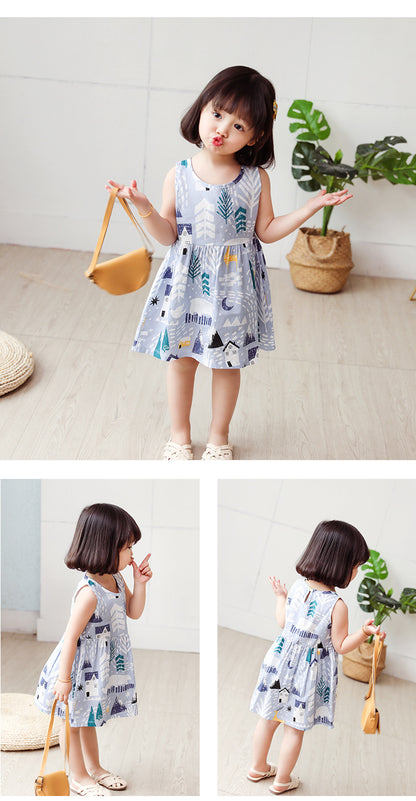 Summer Girls’ Floral Princess Dress – Sleeveless Cotton & Polyester Blend