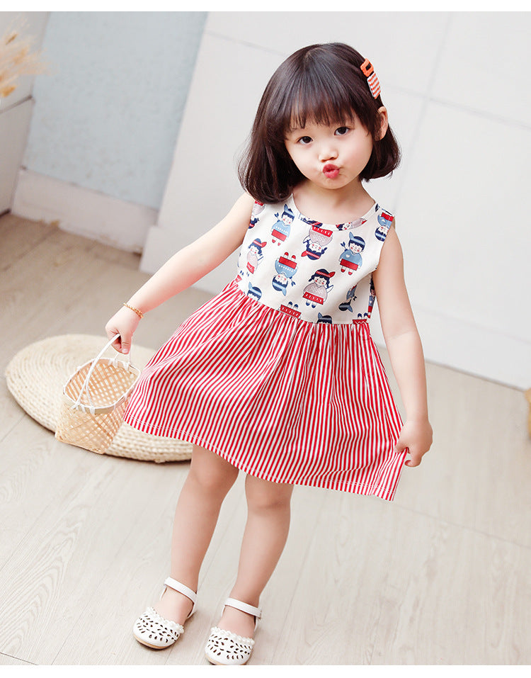 Summer Girls’ Floral Princess Dress – Sleeveless Cotton & Polyester Blend