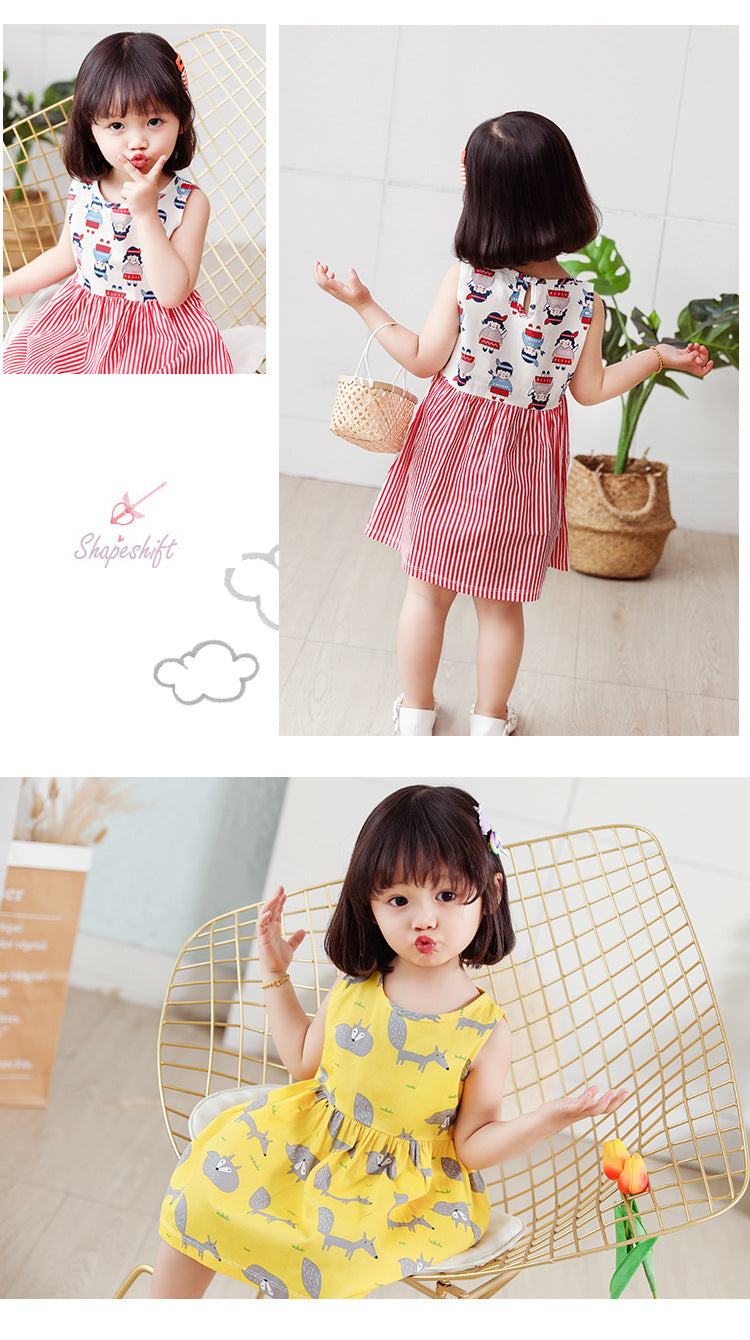 Summer Girls’ Floral Princess Dress – Sleeveless Cotton & Polyester Blend