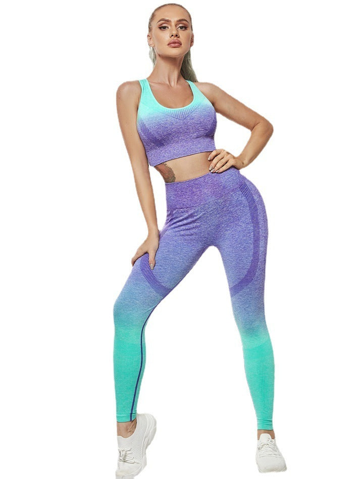 Tie-Dye Gradient Yoga Set – 2-Piece Seamless Workout Outfit for Women, Nylon-Spandex Blend Activewear in Multiple Colors and Sizes