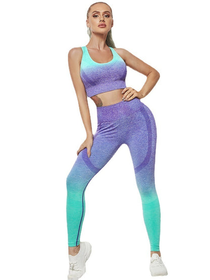 Tie-Dye Gradient Yoga Set – 2-Piece Seamless Workout Outfit for Women, Nylon-Spandex Blend Activewear in Multiple Colors and Sizes