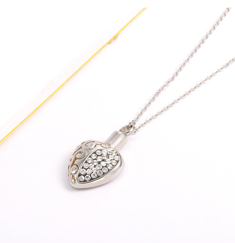 New Titanium Steel Heart-shaped Perfume Bottle Necklace
