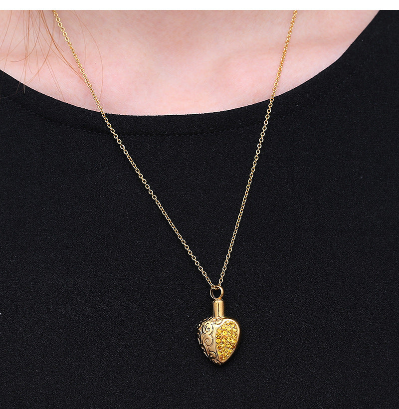 New Titanium Steel Heart-shaped Perfume Bottle Necklace
