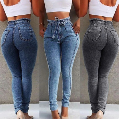 Fashion Belted High Waist Skinny Jeans for Women
