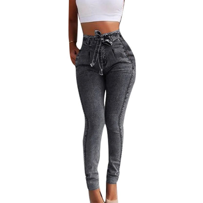 Fashion Belted High Waist Skinny Jeans for Women