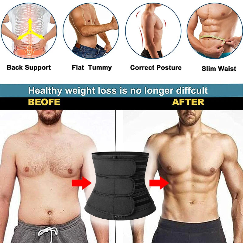 Mens Waist Trainer Corsets Fitness Trimmer Belt Slimming Body Shaper Weight Loss Sauna Sweat Girdle Workout Fat Burner