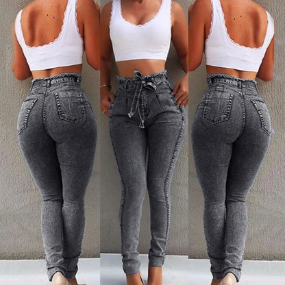 Fashion Belted High Waist Skinny Jeans for Women