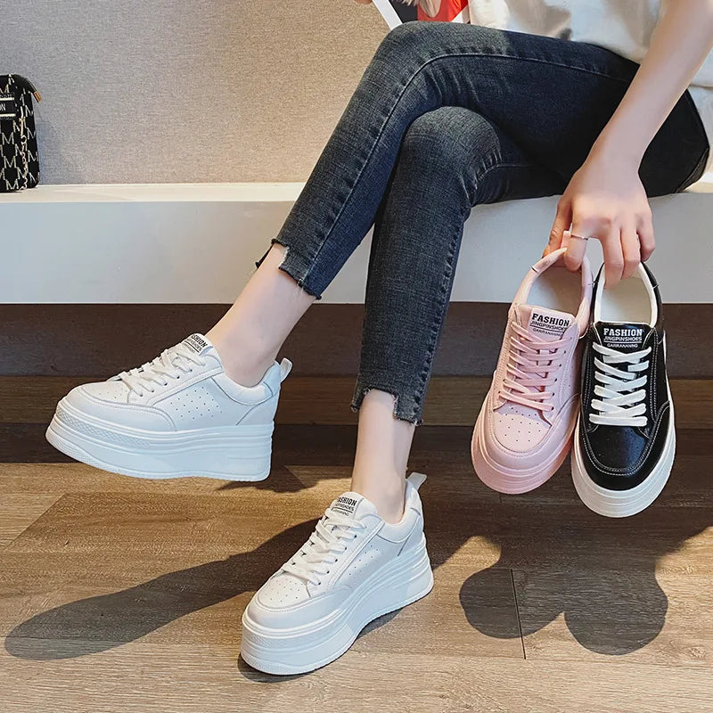 Fujin 8cm Genuine Leather Women Casual Shoes