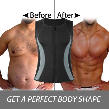 Men’s Slimming Compression Shirt with Zipper – Chest Binder for Gynecomastia & Waist Trainer | Sweat Vest for Moobs, Fat Burn, & Posture Support