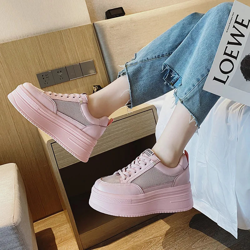 Fujin 8cm Genuine Leather Women Casual Shoes