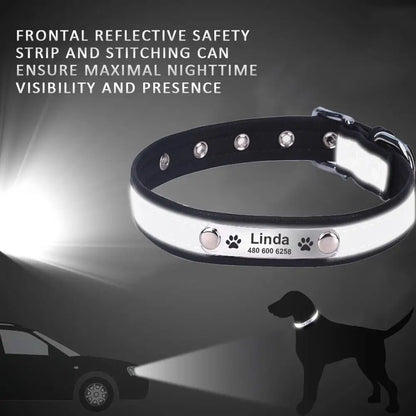 Personalized Leather Dog &amp; Cat Collar – Reflective, Custom Engraved ID Tag