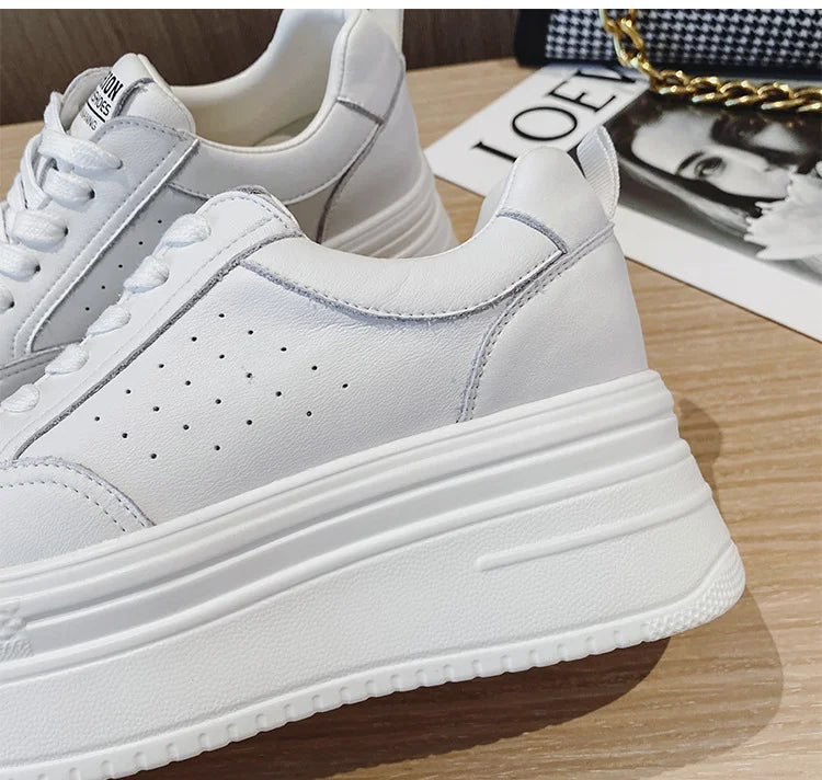 Fujin 8cm Genuine Leather Women Casual Shoes