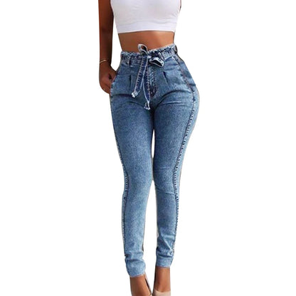 Fashion Belted High Waist Skinny Jeans for Women
