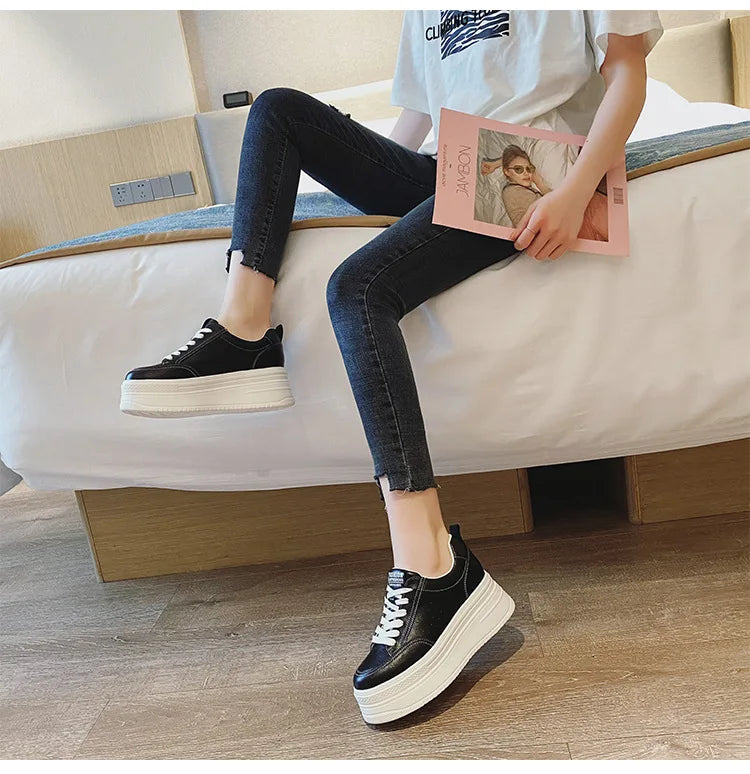 Fujin 8cm Genuine Leather Women Casual Shoes