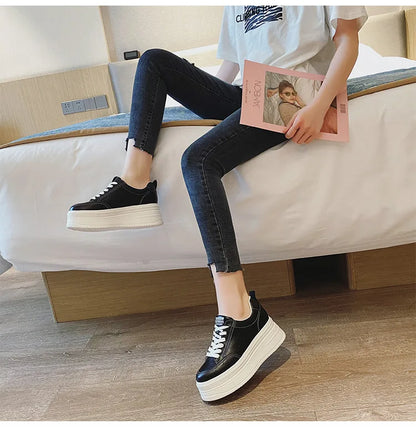 Fujin 8cm Genuine Leather Women Casual Shoes