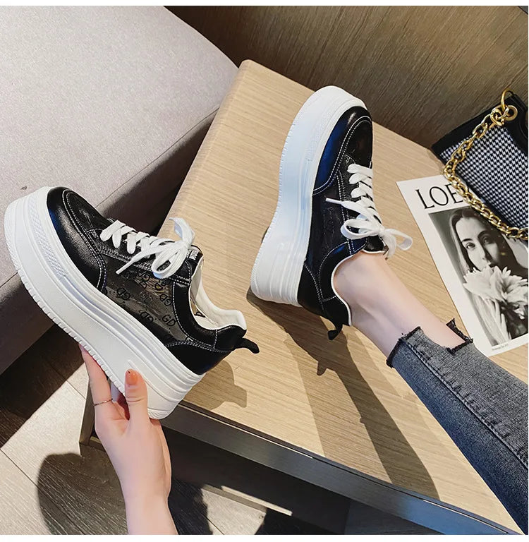 Fujin 8cm Genuine Leather Women Casual Shoes