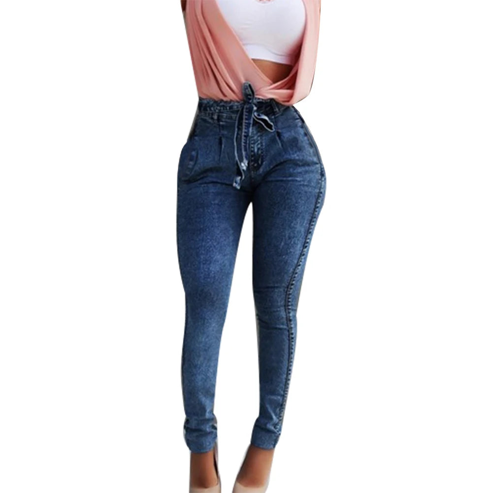 Fashion Belted High Waist Skinny Jeans for Women