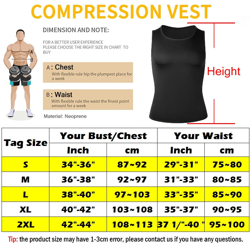 Neoprene Men Body Shaper Waist Trainer Sauna Suit Sweat Vest Slimming Underwear Weight Loss Shirt Fat Burner Workout Tank Corset