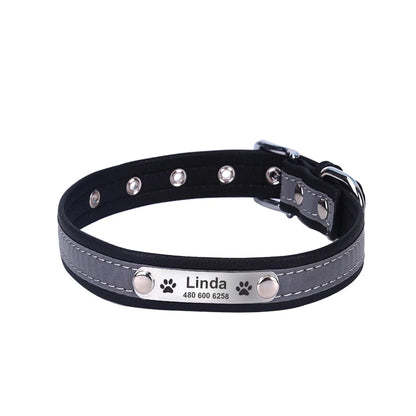 Personalized Leather Dog &amp; Cat Collar – Reflective, Custom Engraved ID Tag