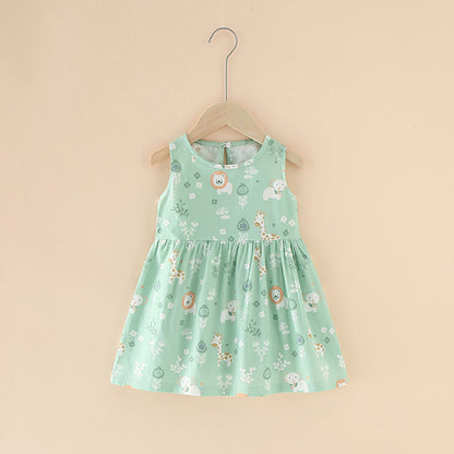 Summer Girls’ Floral Princess Dress – Sleeveless Cotton & Polyester Blend