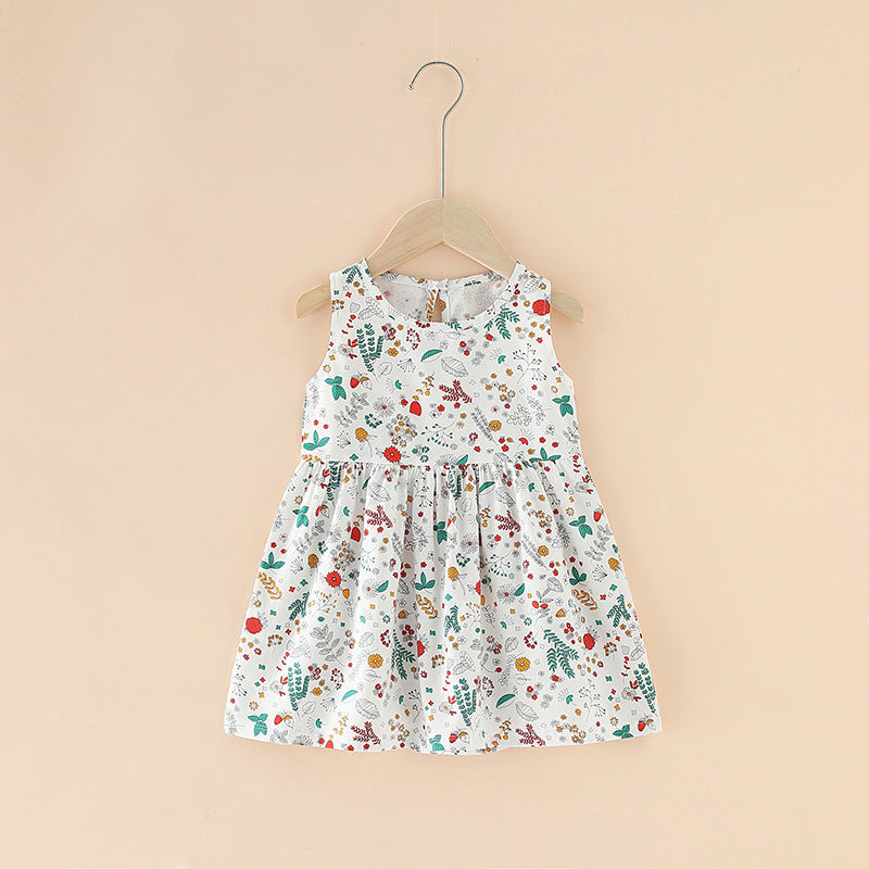 Summer Girls’ Floral Princess Dress – Sleeveless Cotton & Polyester Blend