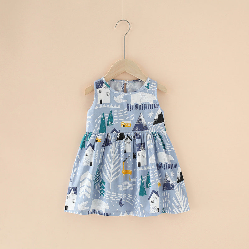 Summer Girls’ Floral Princess Dress – Sleeveless Cotton & Polyester Blend