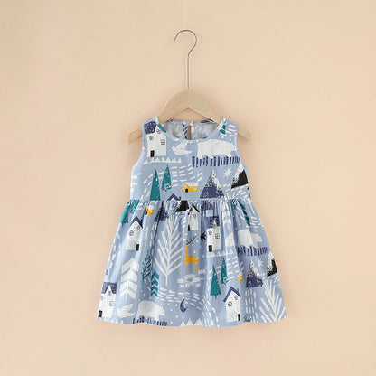 Summer Girls’ Floral Princess Dress – Sleeveless Cotton & Polyester Blend
