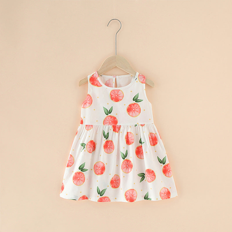 Summer Girls’ Floral Princess Dress – Sleeveless Cotton & Polyester Blend