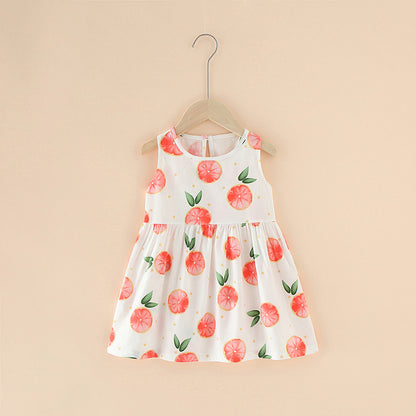 Summer Girls’ Floral Princess Dress – Sleeveless Cotton & Polyester Blend