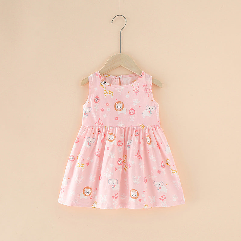 Summer Girls’ Floral Princess Dress – Sleeveless Cotton & Polyester Blend