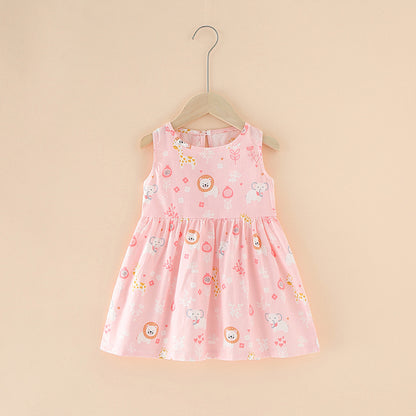 Summer Girls’ Floral Princess Dress – Sleeveless Cotton & Polyester Blend