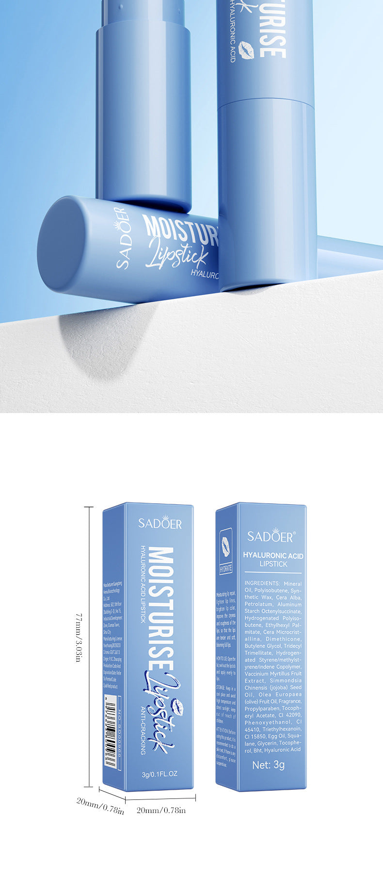 New! SADOER Hyaluronic Whitening Lip Balm