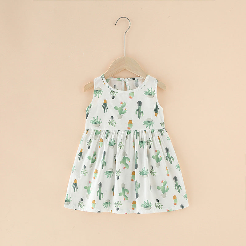 Summer Girls’ Floral Princess Dress – Sleeveless Cotton & Polyester Blend
