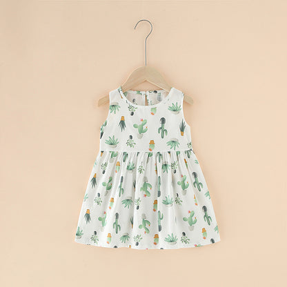 Summer Girls’ Floral Princess Dress – Sleeveless Cotton & Polyester Blend