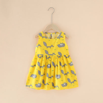 Summer Girls’ Floral Princess Dress – Sleeveless Cotton & Polyester Blend