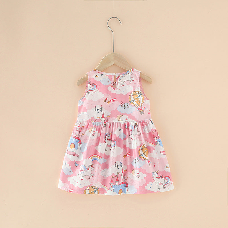 Summer Girls’ Floral Princess Dress – Sleeveless Cotton & Polyester Blend