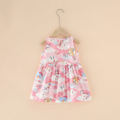Summer Girls’ Floral Princess Dress – Sleeveless Cotton & Polyester Blend