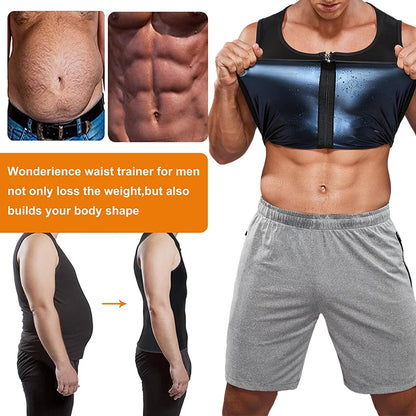 Men Body Shaper Sauna Heat Trapping Sweat Enhancing Vest Workout Gym Slimming Compression Suit Waist Trainer Corset with Zipper