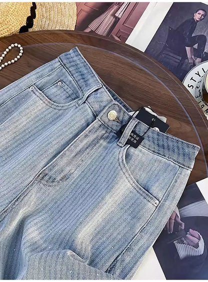 Shiny Rivet Wide Leg Jeans