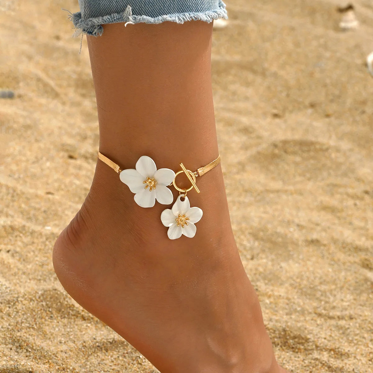 Fashion Metal Flower Pendant Anklet