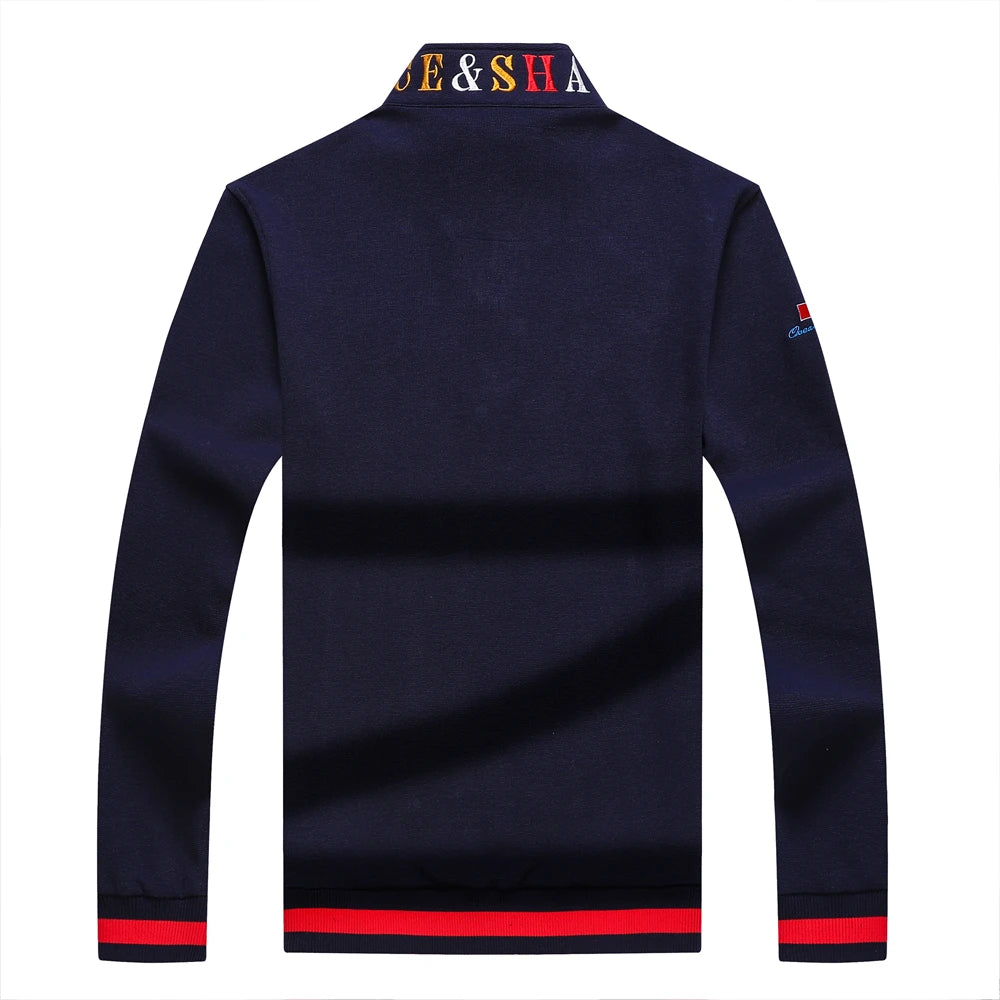 Men‘s Shark Embroidery Long Sleeve Polo Shirt