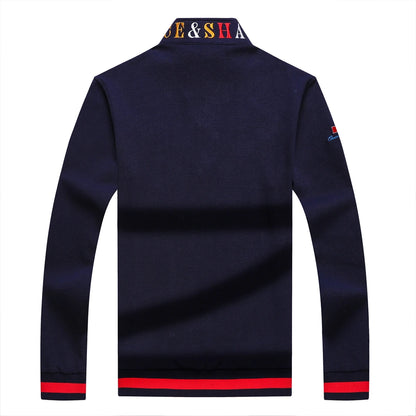 Men‘s Shark Embroidery Long Sleeve Polo Shirt