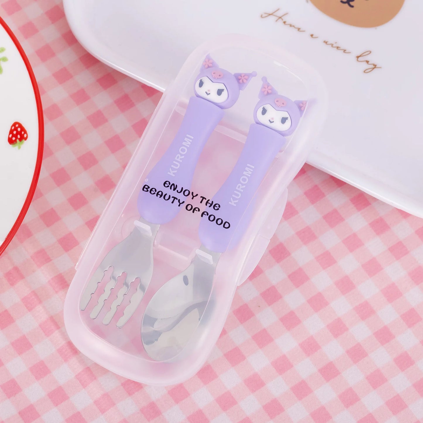 Anime Figure Hello Kitty Children Stainless Steel Cutlery Set Kuromi Cartoon Action Model Spoon Fork My Melody Baby Tableware