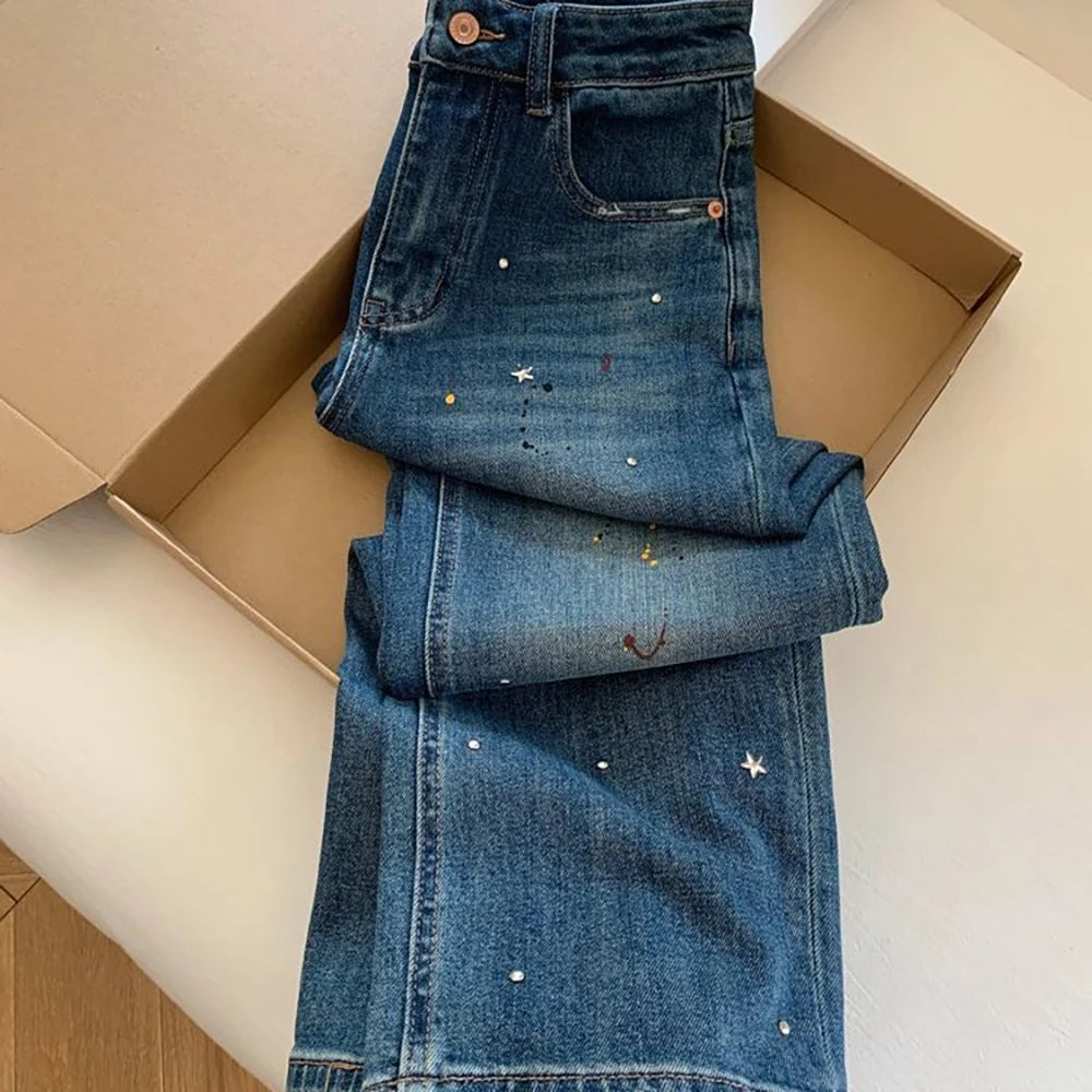 Splash-ink Star Paint Blue Jeans