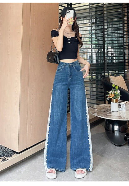 Lace Patchwork Wide Leg Jeans