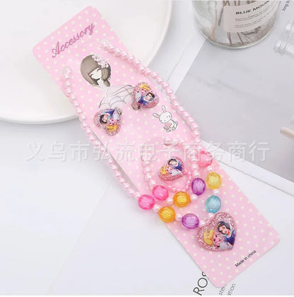 Kawaii Disney Frozen Elsa Girls Bracelet Ear Clip Ring Set Disney Princess Bracelet Cartoon Toys Kids Girls Jewelry Gifts